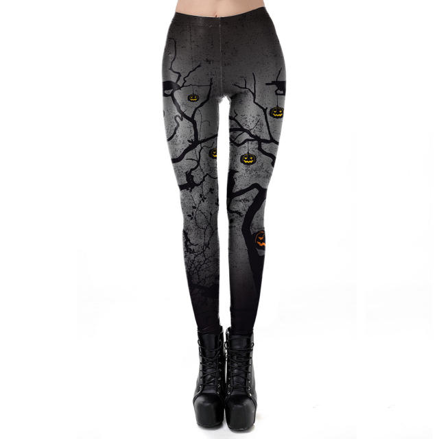 Pumpkin Print Pants Halloween Leggings Women Cartoon Trousers KDK1024