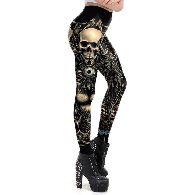 Skull Print Pants Halloween Leggings Women Cartoon Trousers KDK1966