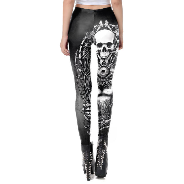 Halloween Pants Skull Printed Leggings Women Cartoon Trousers KDK1965
