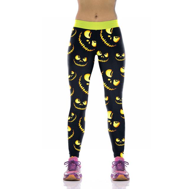 Women Cartoon Trousers Halloween Leggings Skull Printed Pants WKYK1002