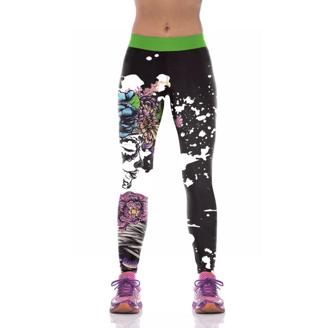 Skull Printed Pants Women Cartoon Trousers Halloween Leggings WKYK1003