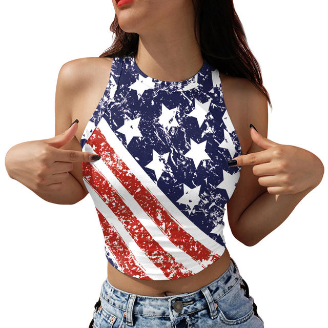 American Blouses Independence Day Vest 3D Printed USA Flag Tops GA123-1013