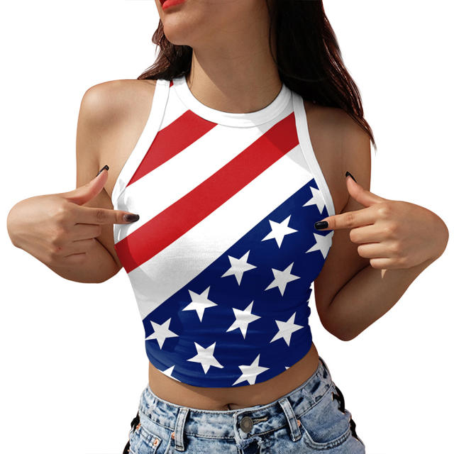 American Blouses Independence Day Vest 3D Printed USA Flag Tops GA123-1013