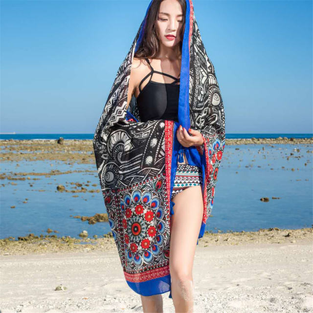 Wholesale Seaside Sunscreen Silk Scarf Cotton Ethnic Beach Towel PQ8803-27