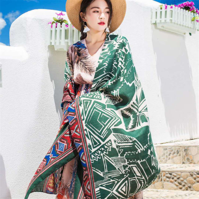 Wholesale Seaside Sunscreen Cotton Scarf Ethnic Silk Beach Towel PQ8803-11