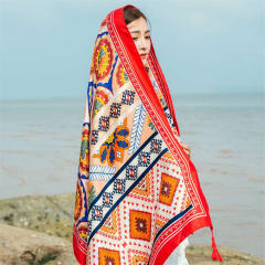 Wholesale Seaside Sunscreen Silk Scarf Cotton Ethnic Beach Towel PQ8803-25