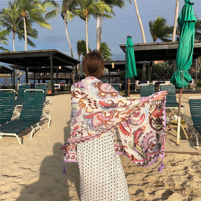 Wholesale Seaside Sunscreen Silk Scarf Cotton Ethnic Beach Towel PQ8803-25