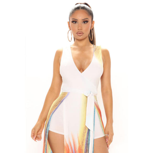 Fashion Split Maxi Dresses Printed Plus Size Casual Dress PQ4232
