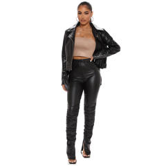 Women Sexy High Waist PU Trousers Faux Leather Pants PQ8706