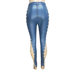 Sexy High Waist Lace-up PU Trousers Faux Leather Pants Women PQ8701