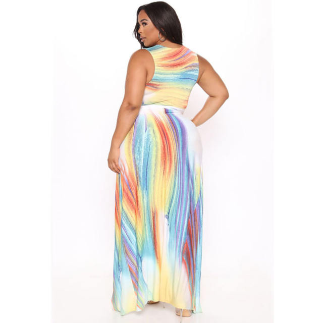 Fashion Split Maxi Dresses Printed Plus Size Casual Dress PQ4232