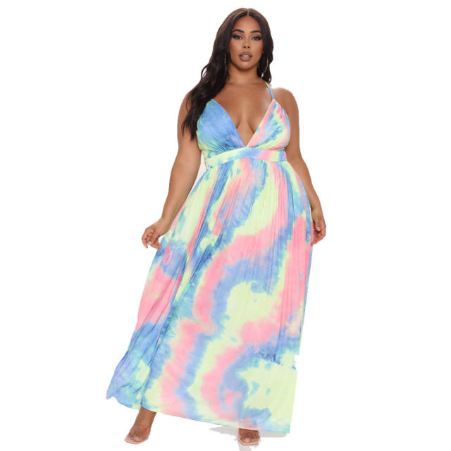 Fashion V-neck Maxi Dresses Printed Plus Size Casual Dress PQ8830