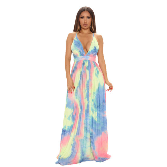 Fashion V-neck Maxi Dresses Printed Plus Size Casual Dress PQ8830