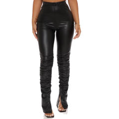 Women Sexy High Waist PU Trousers Faux Leather Pants PQ8706