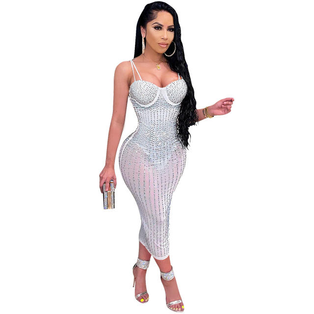 Red Plus Size Rhinestone Midi Dress Women Sequin Dresses PQ3805A