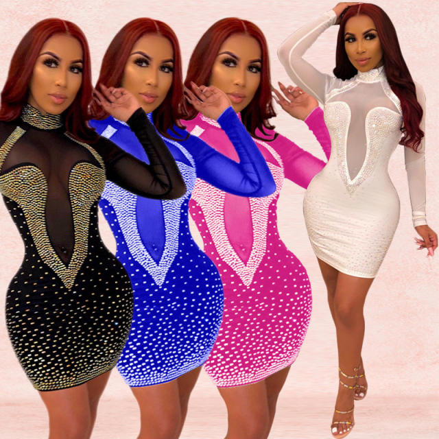 Rhinestone Mini Dress Sexy Women Sequin Bodycon Dresses PQ3281