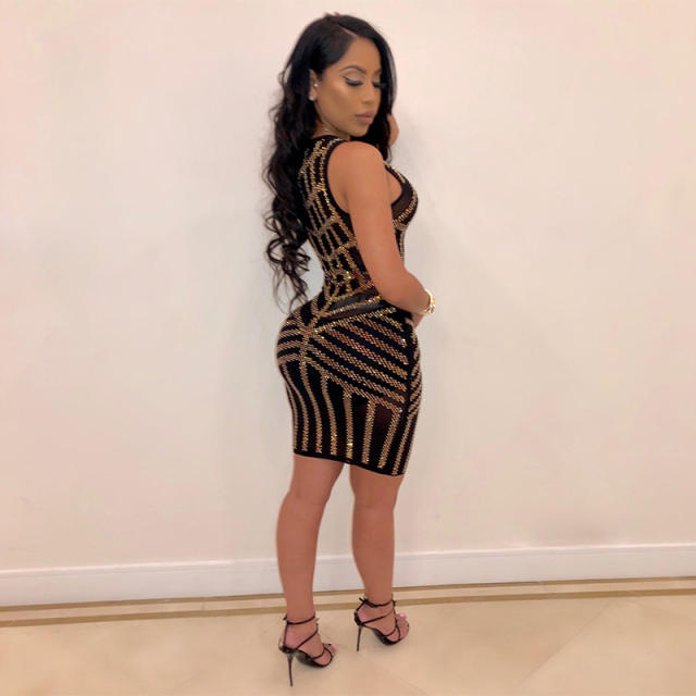 Rhinestone Sexy Club Mini Dress Women Sequin Dresses PQ1004