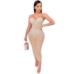 Red Plus Size Rhinestone Midi Dress Women Sequin Dresses PQ3805A