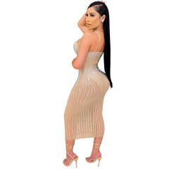 Red Plus Size Rhinestone Midi Dress Women Sequin Dresses PQ3805A