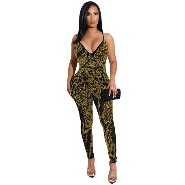 Sleeveless Rhinestone Bodysuit Women Sequin Jumpsuit PQ51280