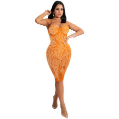 Rhinestone Bodycon Dress Wholesale Sequin Sexy Midi Dresses PQ5380