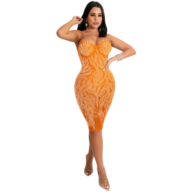 Rhinestone Bodycon Dress Wholesale Sequin Sexy Midi Dresses PQ5380