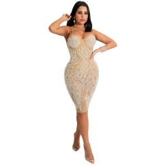 Rhinestone Bodycon Dress Wholesale Sequin Sexy Midi Dresses PQ5380