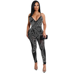 Sleeveless Rhinestone Bodysuit Women Sequin Jumpsuit PQ51280