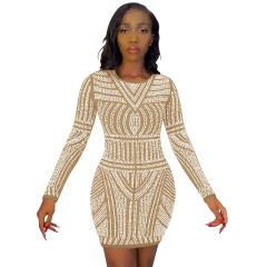 Wholesale Apricot Sequin Sexy Mini Dresses Rhinestone Club Dress PQ5529B