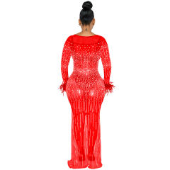 Rhinestone Cocktail Dresses Long Sleeve Sequin Evening Dress PQ5605