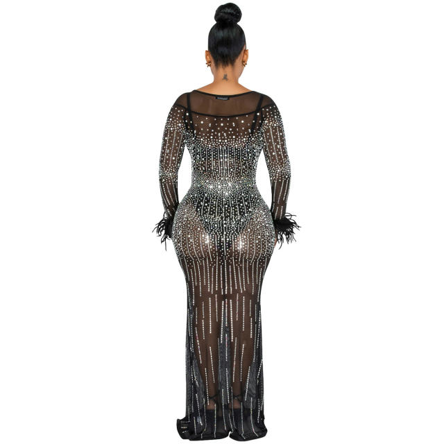 Rhinestone Cocktail Dresses Long Sleeve Sequin Evening Dress PQ5605