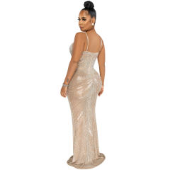 Black Rhinestone Cocktail Dresses Floor Length Sequin Evening Dress PQ5618A