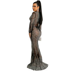 Apricot Floor Length Rhinestone Cocktail Dresses Sequin Evening Dress PQ5606B