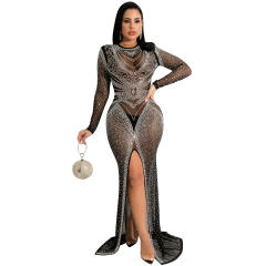 Long Sleeve Sexy Rhinestone Cocktail Dresses Sequin Evening Dress PQ5595