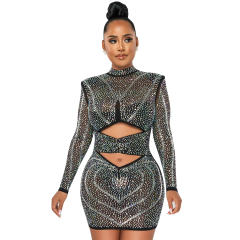 Red Wholesale Sequin Sexy Mini Dresses Rhinestone Hollow Club Dress PQ5572B