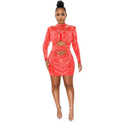 Red Wholesale Sequin Sexy Mini Dresses Rhinestone Hollow Club Dress PQ5572B