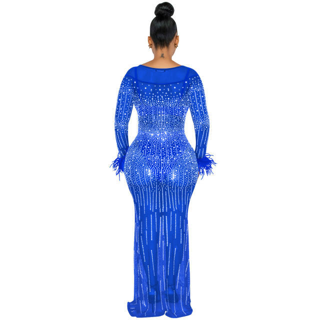 Rhinestone Cocktail Dresses Long Sleeve Sequin Evening Dress PQ5605
