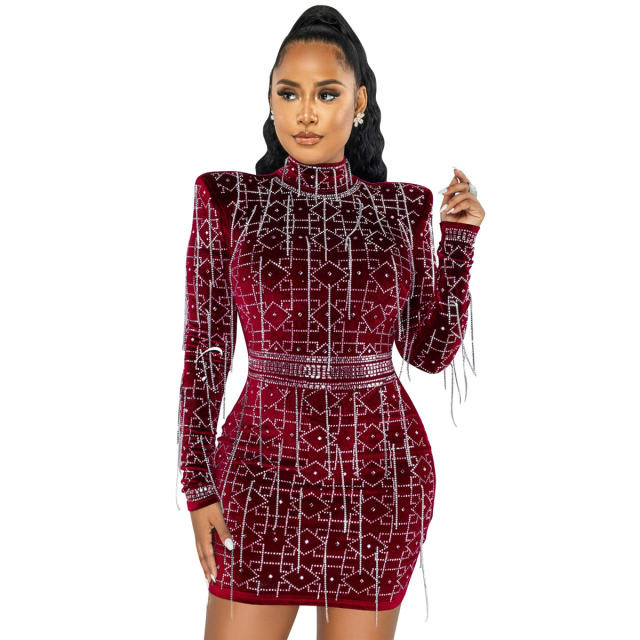 Red Sequin Sexy Mini Dresses Wholesale Rhinestone Club Dress PQ5528B