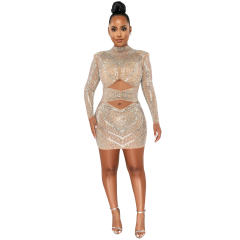 Black Wholesale Sequin Sexy Mini Dresses Rhinestone Hollow Club Dress PQ5572A