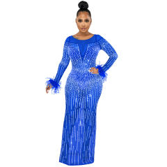 Rhinestone Cocktail Dresses Long Sleeve Sequin Evening Dress PQ5605
