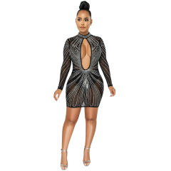 Black Backless Sequin Sexy Mini Dresses Rhinestone Club Dress PQ5565A
