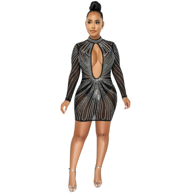 Black Backless Sequin Sexy Mini Dresses Rhinestone Club Dress PQ5565A