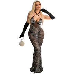 Black Rhinestone Cocktail Dresses Floor Length Sequin Evening Dress PQ5618A