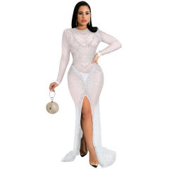 Long Sleeve Sexy Rhinestone Cocktail Dresses Sequin Evening Dress PQ5595