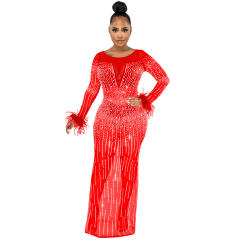 Rhinestone Cocktail Dresses Long Sleeve Sequin Evening Dress PQ5605