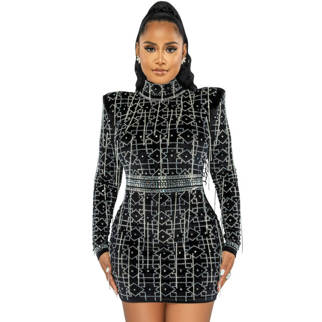 Black Sequin Sexy Mini Dresses Wholesale Rhinestone Club Dress PQ5528A