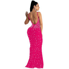 Sexy Sequin Evening Dress Floor Length Rhinestone Cocktail Dresses PQ5852