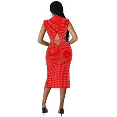 Halter Sequin Sexy Midi Dresses Hole Rhinestone Bodycon Dress PQ5796