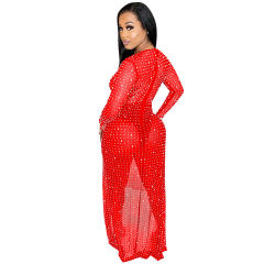 High Split Rhinestone Clubwear Sequin Bodysuit Evening Dress PQ5729