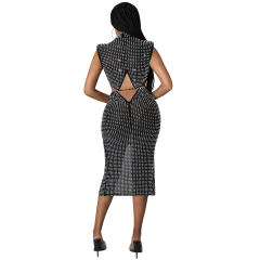 Halter Sequin Sexy Midi Dresses Hole Rhinestone Bodycon Dress PQ5796